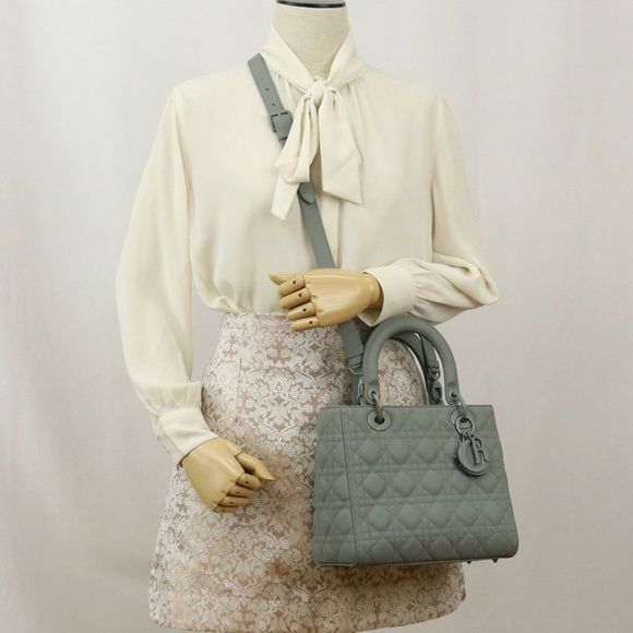 Dior Lady Dior Grey Leather Handbag (Pre-Owned) - Picture 11 of 12